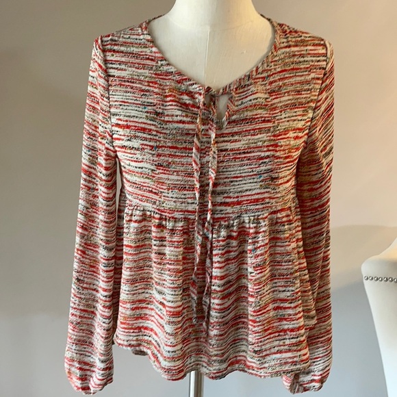 PAINTED THREADS peplum style long sleeve blouse / top. Crop front multi color XS - Picture 1 of 13